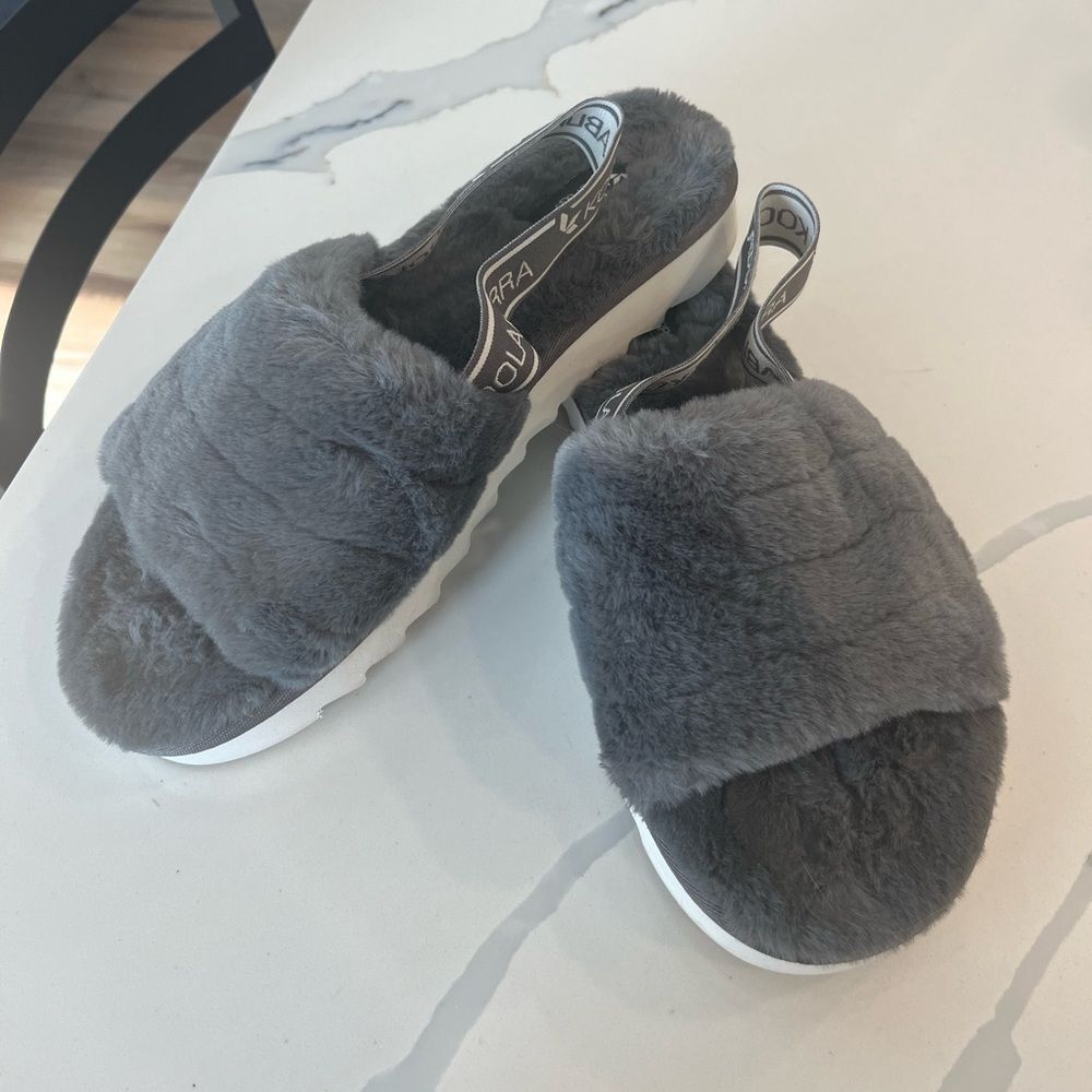 Koolaburra by UGG Fuzz’n II Women’s‎ Faux Fur Sandals Size 10 Gray EUC